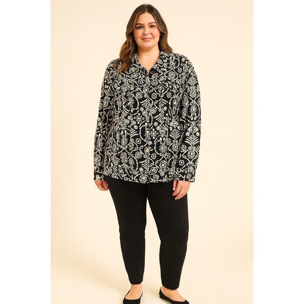 Liz claiborne button up shaket with pockets geometric 22W career casual EUC #